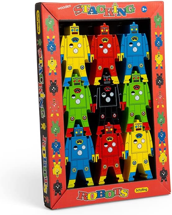 Schylling Wooden Stacking Robots - Classic Balancing Toy for Open-Ended Play