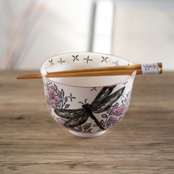 Dragonfly Donburi Bowl with Chopsticks Set, 18 oz