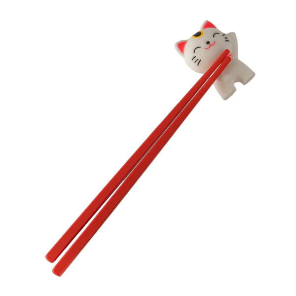 White Lucky Cat Training Chopsticks for Beginners