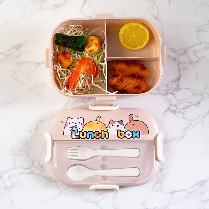 Cat Friends Lunch Box with Spoon and Fork