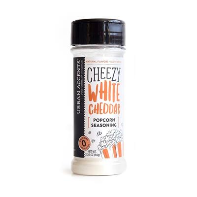 Urban Accents Delicious Cheezy White Cheddar Popcorn Seasoning 2.25 Oz For maximum munchability add this all-natural white cheddar cheese topping to your freshly-made popcorn for those movie night adventures.