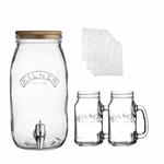 DIY KOMBUCHA KIT: Easily create your own culture-rich kombucha that delivers a potent dose of probiotics and other healthful nutrients; kit contains 1 drinks dispenser with wooden lid, 2 handled drinking jars, 3 muslin squares and twine
