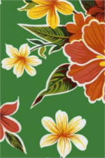 Hibiscus on Green Oil Cloth, Full Bolt